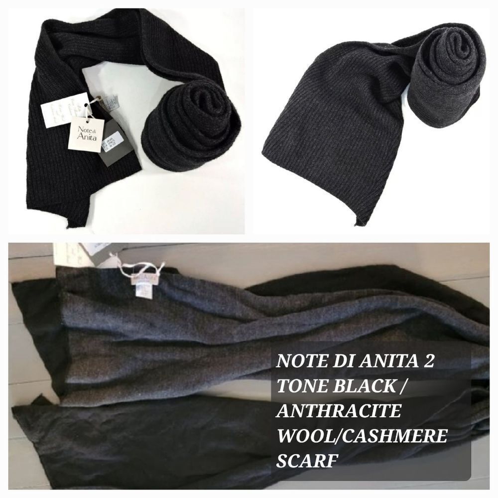 Note Di Anita 2 tone Black + Antracite Wool Blend Winter Scarves For Wom…